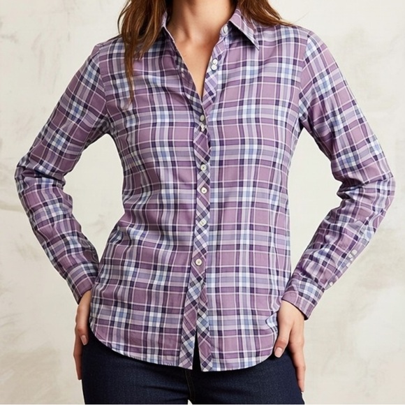 J. Crew Tops - J. CREW The Perfect Shirt Purple Plaid Button Down Shirt
